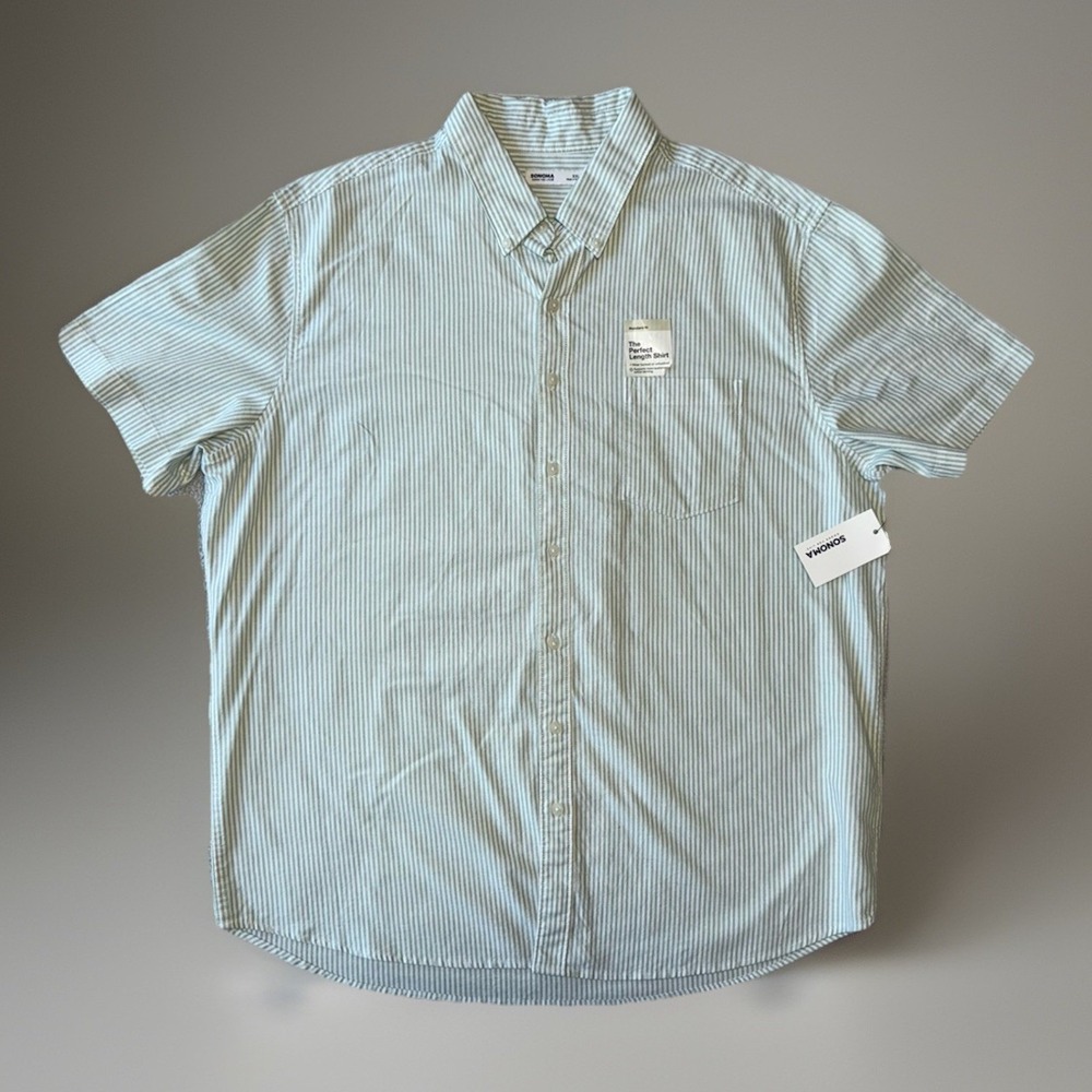 NWT Sonoma Men's‎ XXL Short Sleeve Button Down Perfect Length Shirt Standard Fit